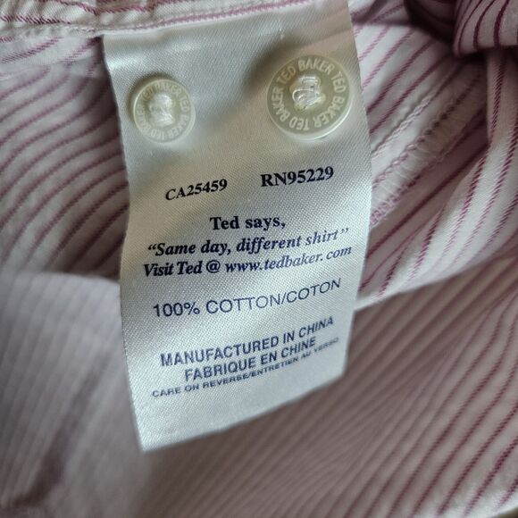 Ted Baker Womens Cotton Shirt XS Button Down Red Stripe Contrast Cuff Designer 2 - Picture 13 of 16
